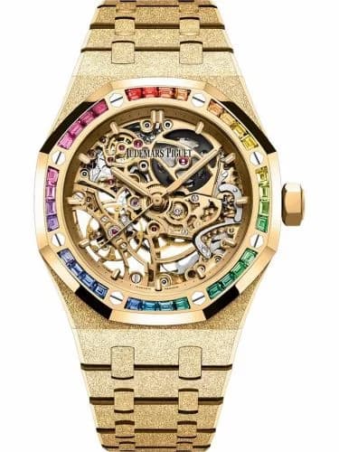 Audemars Piguet Royal Oak 37 Double Balance Wheel Openworked Frosted Yellow Gold / Rainbow 15468BA.YG.1259BA.01-B
