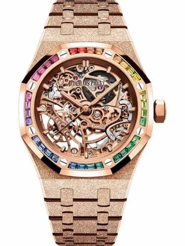 Audemars Piguet Royal Oak 37 Double Balance Wheel Openworked Frosted Pink Gold / Rainbow 15468OR.YG.1259OR.01-B