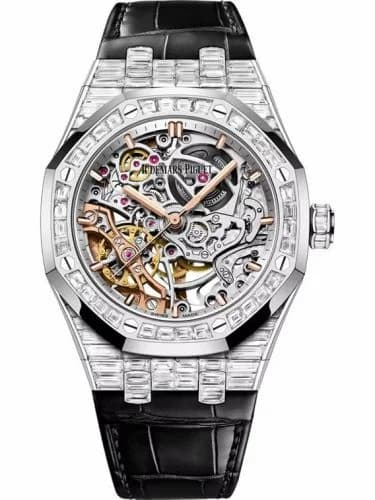 Audemars Piguet Royal Oak 37 Double Balance Wheel Openworked White Gold - Baguette / Strap 15469BC.ZZ.D001CR.01
