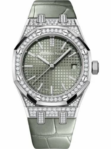 Audemars Piguet Royal Oak Selfwinding 37 White Gold - Diamond / Green / Strap 15551BC.ZZ.D405CR.01