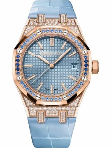 Audemars Piguet Royal Oak Selfwinding 37 Pink Gold - Sapphires / Green / Strap 15551OR.ZS.D344CR.01