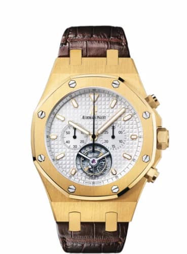 Audemars Piguet Royal Oak Tourbillon Chronograph Yellow Gold / Silver / Strap 25977BA.OO.D088CR.01
