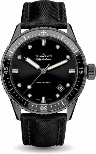 Blancpain Fifty Fathoms Bathyscaphe Ceramic / Black / Canvas 5000-0130-B52A — фото часов Blancpain Fifty Fathoms Bathyscaphe Ceramic / Black / Canvas 5000-0130-B52A — фото часов