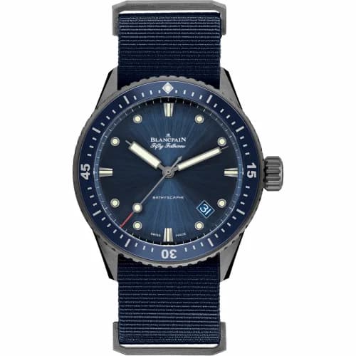Blancpain Fifty Fathoms Bathyscaphe Ceramic / Blue / NATO 5000-0240-NAOA — фото часов Blancpain Fifty Fathoms Bathyscaphe Ceramic / Blue / NATO 5000-0240-NAOA — фото часов