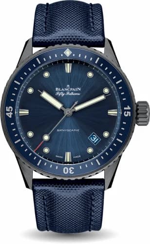 Blancpain Fifty Fathoms Bathyscaphe Ceramic / Blue / Canvas 5000-0240-O52A — фото часов Blancpain Fifty Fathoms Bathyscaphe Ceramic / Blue / Canvas 5000-0240-O52A — фото часов