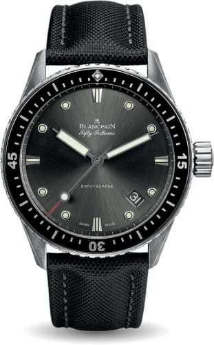 Blancpain Fifty Fathoms Bathyscaphe Stainless Steel / Grey / Black Canvas 5000-1110-B52A — фото часов Blancpain Fifty Fathoms Bathyscaphe Stainless Steel / Grey / Black Canvas 5000-1110-B52A — фото часов