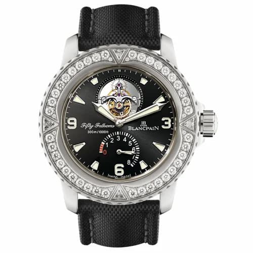 Blancpain Fifty Fathoms Tourbillon 8 Jours White Gold / Diamonds / Black Canvas 5025-9430-52A