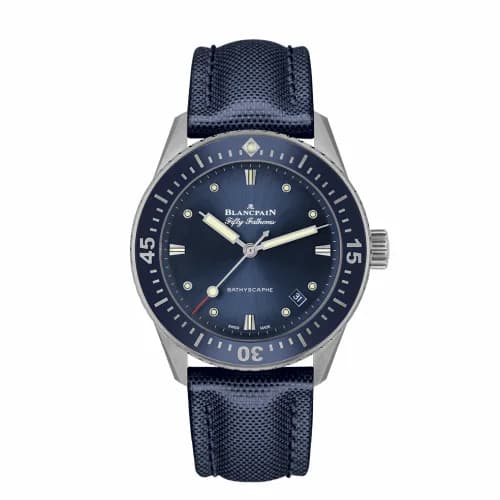 Blancpain Fifty Fathoms Bathyscaphe Stainless Steel / Blue / Blue Canvas 5100-1140-O52A