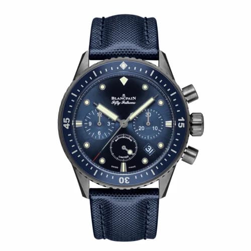 Blancpain Fifty Fathoms Bathyscaphe Flyback Chronograph Grey Ceramic / Blue / Blue Canvas 5200-0240-52A