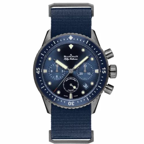 Blancpain Fifty Fathoms Bathyscaphe Flyback Chronograph Grey Ceramic / Blue / Blue Nato 5200-0240-NAOA