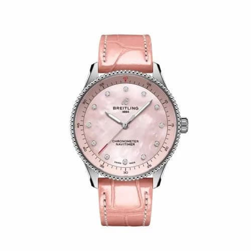 Breitling Navitimer Quartz 32 Stainless Steel / Pink MOP / Alligator A77320D91K1P1 — фото часов Breitling Navitimer Quartz 32 Stainless Steel / Pink MOP / Alligator A77320D91K1P1 — фото часов