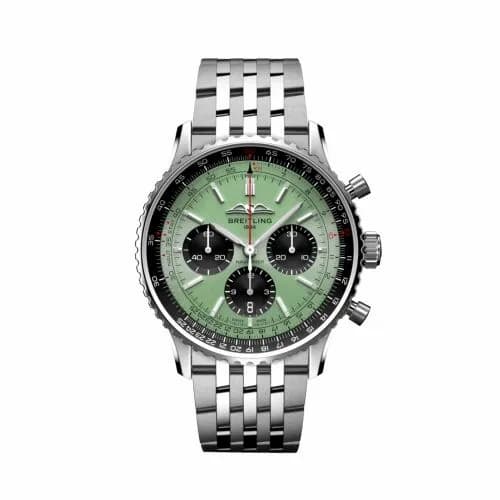 Breitling Navitimer B01 Chronograph 43 Stainless Steel / Mint Green / Bracelet AB0138241L1A1 — фото часов Breitling Navitimer B01 Chronograph 43 Stainless Steel / Mint Green / Bracelet AB0138241L1A1 — фото часов