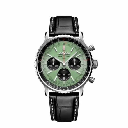 Breitling Navitimer B01 Chronograph 43 Stainless Steel / Mint Green / Alligator - Folding AB0138241L1P1 — фото часов Breitling Navitimer B01 Chronograph 43 Stainless Steel / Mint Green / Alligator - Folding AB0138241L1P1 — фото часов