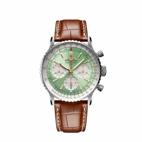 Breitling Navitimer B01 Chronograph 41 Stainless Steel / Mint Green / Alligator - Folding AB0139211L1P1 — фото часов Breitling Navitimer B01 Chronograph 41 Stainless Steel / Mint Green / Alligator - Folding AB0139211L1P1 — фото часов