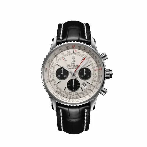 Breitling Navitimer Rattrapante Stainless Steel / Silver / Croco / Pin AB0310211G1P2
