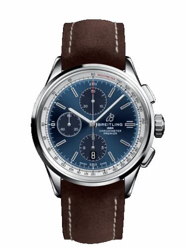 Breitling Premier Chronograph 42 Stainless Steel / Blue / Nubuck Brown / Tang A13315351C1X2 — фото часов Breitling Premier Chronograph 42 Stainless Steel / Blue / Nubuck Brown / Tang A13315351C1X2 — фото часов