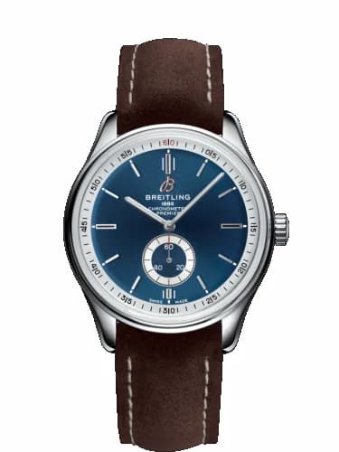 Breitling Premier Automatic 40 Stainless Steel / Blue / Nubuck Brown / Folding A37340351C1X1