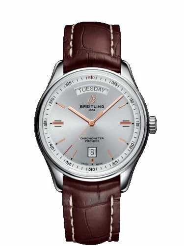 Breitling Premier Automatic Day & Date 40 Stainless Steel / Silver / Croco Brown / Folding A45340211G1P1 — фото часов Breitling Premier Automatic Day & Date 40 Stainless Steel / Silver / Croco Brown / Folding A45340211G1P1 — фото часов