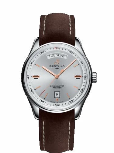 Breitling Premier Automatic Day & Date 40 Stainless Steel / Silver / Nubuck Brown / Tang A45340211G1X3 — фото часов Breitling Premier Automatic Day & Date 40 Stainless Steel / Silver / Nubuck Brown / Tang A45340211G1X3 — фото часов