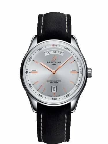Breitling Premier Automatic Day & Date 40 Stainless Steel / Silver / Nubuck Black / Tang A45340211G1X4 — фото часов Breitling Premier Automatic Day & Date 40 Stainless Steel / Silver / Nubuck Black / Tang A45340211G1X4 — фото часов