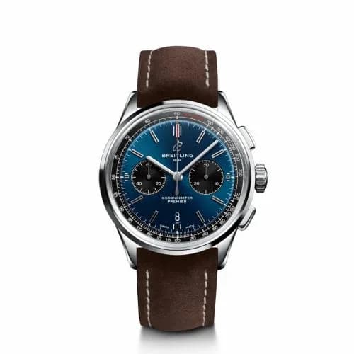 Breitling Premier B01 Chronograph 42 Stainless Steel / Blue / Brown Nubuck / Folding AB0118221C1X1 — фото часов Breitling Premier B01 Chronograph 42 Stainless Steel / Blue / Brown Nubuck / Folding AB0118221C1X1 — фото часов