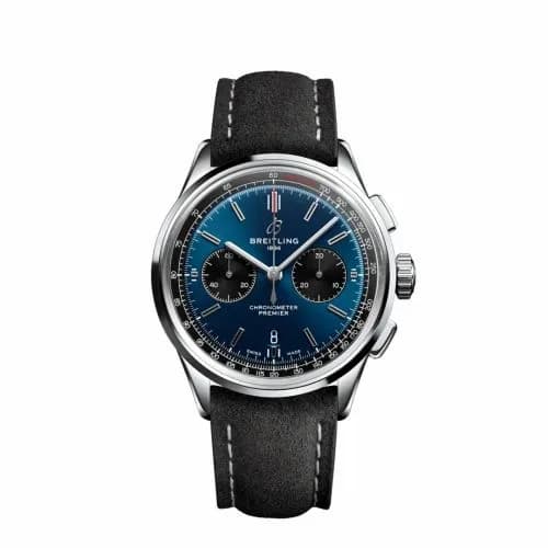 Breitling Premier B01 Chronograph 42 Stainless Steel / Blue / Anthracite Nubuck / Pin AB0118221C1X4 — фото часов Breitling Premier B01 Chronograph 42 Stainless Steel / Blue / Anthracite Nubuck / Pin AB0118221C1X4 — фото часов