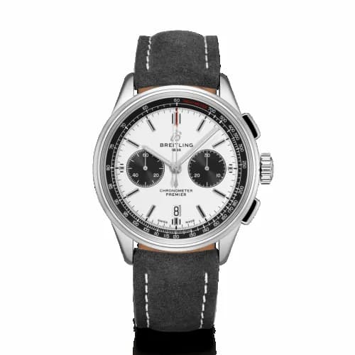 Breitling Premier B01 Chronograph 42 Stainless Steel / Silver / Anthracite Nubuck / Pin AB0118221G1X2 — фото часов Breitling Premier B01 Chronograph 42 Stainless Steel / Silver / Anthracite Nubuck / Pin AB0118221G1X2 — фото часов