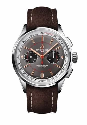 Breitling Premier B01 Chronograph 42 Stainless Steel / Wheels and Waves / Nubuck / Folding AB0118A31B1X1 — фото часов Breitling Premier B01 Chronograph 42 Stainless Steel / Wheels and Waves / Nubuck / Folding AB0118A31B1X1 — фото часов