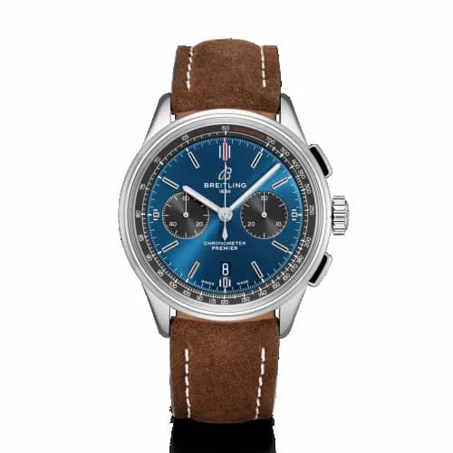 Breitling Premier B01 Chronograph 42 Stainless Steel / Blue / Brown Nubuck / Pin AB0118A61C1X3 — фото часов Breitling Premier B01 Chronograph 42 Stainless Steel / Blue / Brown Nubuck / Pin AB0118A61C1X3 — фото часов