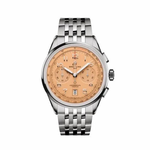 Breitling Premier B01 Chronograph 42 Stainless Steel / Pink / Bracelet AB0145331K1A1 — фото часов Breitling Premier B01 Chronograph 42 Stainless Steel / Pink / Bracelet AB0145331K1A1 — фото часов