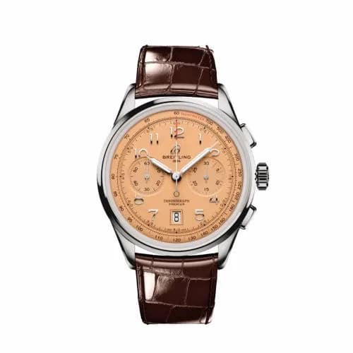 Breitling Premier B01 Chronograph 42 Stainless Steel / Pink / Alligator AB0145331K1P1 — фото часов Breitling Premier B01 Chronograph 42 Stainless Steel / Pink / Alligator AB0145331K1P1 — фото часов
