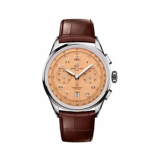 Breitling Premier B01 Chronograph 42 Stainless Steel / Pink / Alligator - Matte AB0145331K1P2 — фото часов Breitling Premier B01 Chronograph 42 Stainless Steel / Pink / Alligator - Matte AB0145331K1P2 — фото часов