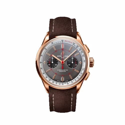 Breitling Premier B01 Chronograph 42 Red Gold / Grey / Nubuck / Wheels & Waves RB0118A31B1X1 — фото часов Breitling Premier B01 Chronograph 42 Red Gold / Grey / Nubuck / Wheels & Waves RB0118A31B1X1 — фото часов