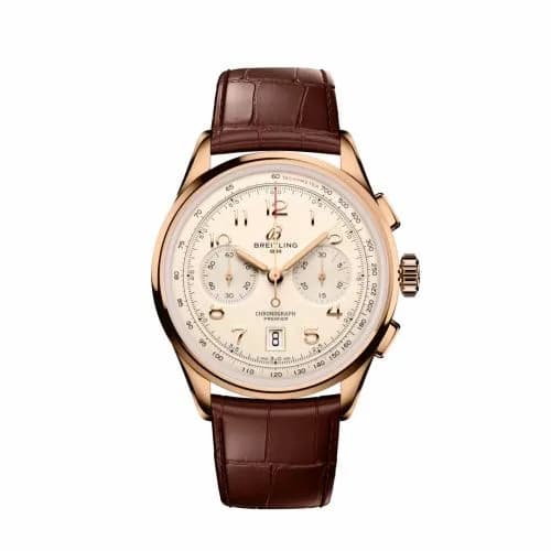 Breitling Premier B01 Chronograph 42 Red Gold / Cream / Alligator - Matte RB0145371G1P2 — фото часов Breitling Premier B01 Chronograph 42 Red Gold / Cream / Alligator - Matte RB0145371G1P2 — фото часов