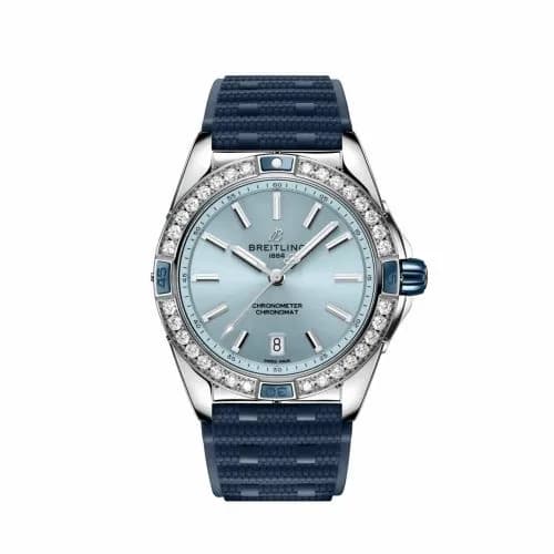 Breitling Super Chronomat 38 Stainless Steel / Ice Blue / Rubber Rouleaux A17356531C1S1