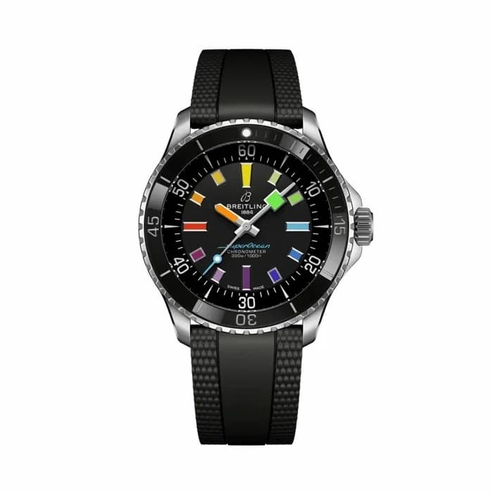 Breitling SuperOcean Automatic 42 Stainless Steel / Black - Rainbow / Rubber A17375A51B2S1
