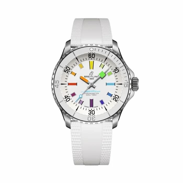 Breitling SuperOcean Automatic 42 Stainless Steel / White - Rainbow / Rubber A17375A61A1S1