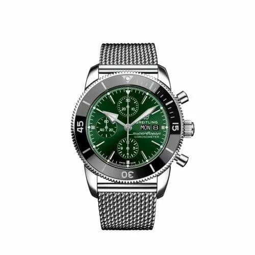 Breitling Superocean Heritage II Chronograph 44 Stainless Steel / Green / Milanese A13313121L1A1 — фото часов Breitling Superocean Heritage II Chronograph 44 Stainless Steel / Green / Milanese A13313121L1A1 — фото часов