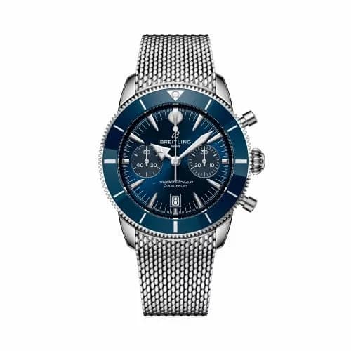 Breitling Superocean Heritage B01 Chronograph 42 Stainless Steel / Blue / Milanese AB0156161C1A1 — фото часов Breitling Superocean Heritage B01 Chronograph 42 Stainless Steel / Blue / Milanese AB0156161C1A1 — фото часов