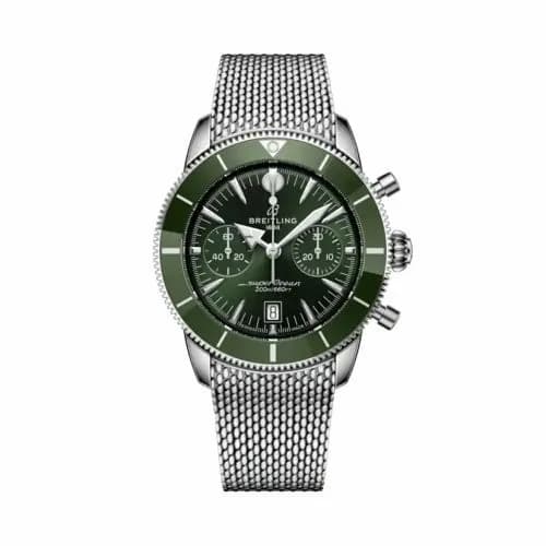 Breitling Superocean Heritage B01 Chronograph 42 Stainless Steel / Green / Milanese AB0156361L1A1 — фото часов Breitling Superocean Heritage B01 Chronograph 42 Stainless Steel / Green / Milanese AB0156361L1A1 — фото часов