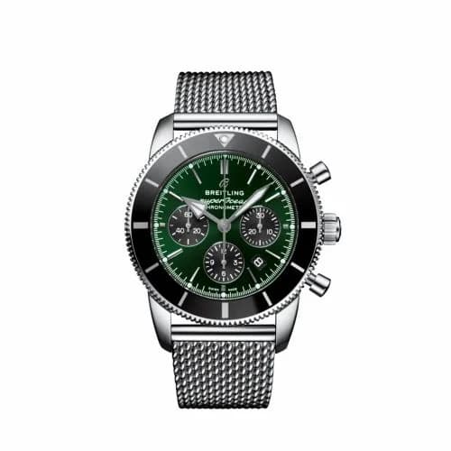 Breitling Superocean Heritage II B01 Chronograph 44 Stainless Steel / Green / Mesh AB01621A1L1A1 — фото часов Breitling Superocean Heritage II B01 Chronograph 44 Stainless Steel / Green / Mesh AB01621A1L1A1 — фото часов