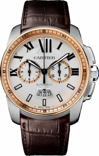 Cartier Calibre de Cartier Chronograph Stainless Steel / Pink Gold / Silver W7100043 — фото часов Cartier Calibre de Cartier Chronograph Stainless Steel / Pink Gold / Silver W7100043 — фото часов