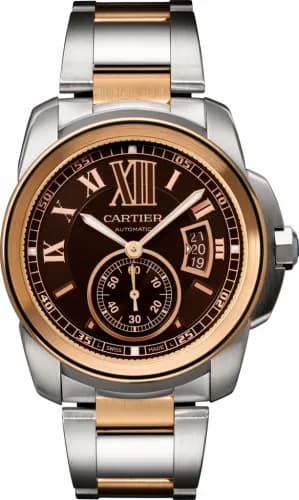 Cartier Calibre de Cartier 42 Stainless Steel / Pink Gold / Chocolate / Bracelet W7100050 — фото часов Cartier Calibre de Cartier 42 Stainless Steel / Pink Gold / Chocolate / Bracelet W7100050 — фото часов