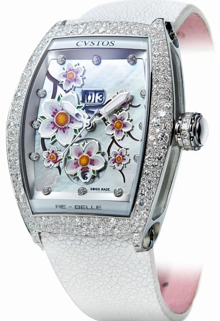 Cvstos Cvstos Hour Minute Seconde RE-BELLE SAKURA STEEL DIAMOND SNOW SETTING WHITE MOP D00108.3600002 D00108-3600002 — фото часов Cvstos Cvstos Hour Minute Seconde RE-BELLE SAKURA STEEL DIAMOND SNOW SETTING WHITE MOP D00108.3600002 D00108-3600002 — фото часов