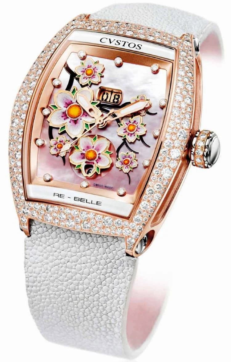 Cvstos Cvstos Hour Minute Seconde RE-BELLE SAKURA 5N RED GOLD 1 ROW DIAMOND ROSE MOP D00108.3628001 Sakura Red Gold 5N Full diamonds Snow Setting — фото часов Cvstos Cvstos Hour Minute Seconde RE-BELLE SAKURA 5N RED GOLD 1 ROW DIAMOND ROSE MOP D00108.3628001 Sakura Red Gold 5N Full diamonds Snow Setting — фото часов