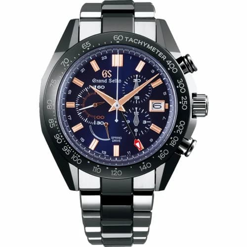 Grand Seiko Spring Drive Chronograph Titanium / Ceramic / Blue / Bracelet / Black Ceramics Collection SBGC219