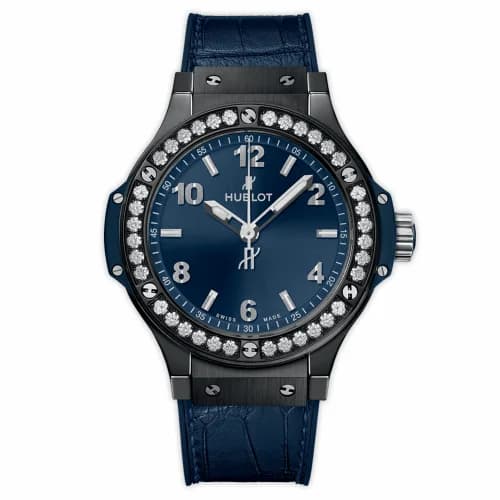 Hublot Big Bang 38 Quartz Ceramic - Diamond / Blue / Alligator 361.CM.7170.LR.1204