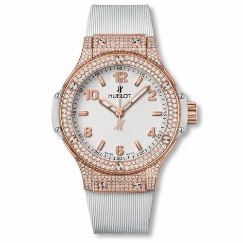 Hublot Big Bang 38 Quartz Red Gold - Pavé / White / Rubber 361.PE.2010.RW.1704
