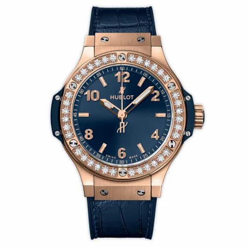 Hublot Big Bang 38 Quartz Red Gold - Diamond / Blue / Alligator 361.PX.7180.LR.1204
