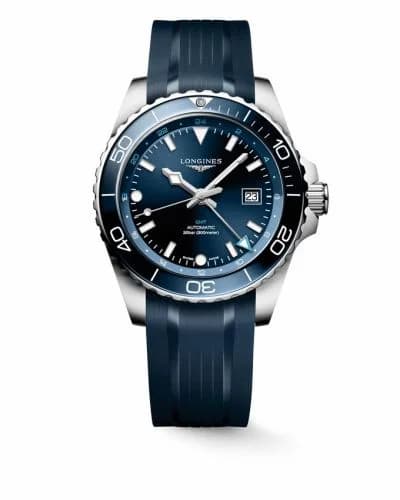 Longines Hydroconquest GMT 43 Stainless Steel / Blue / Rubber L3.890.4.96.9